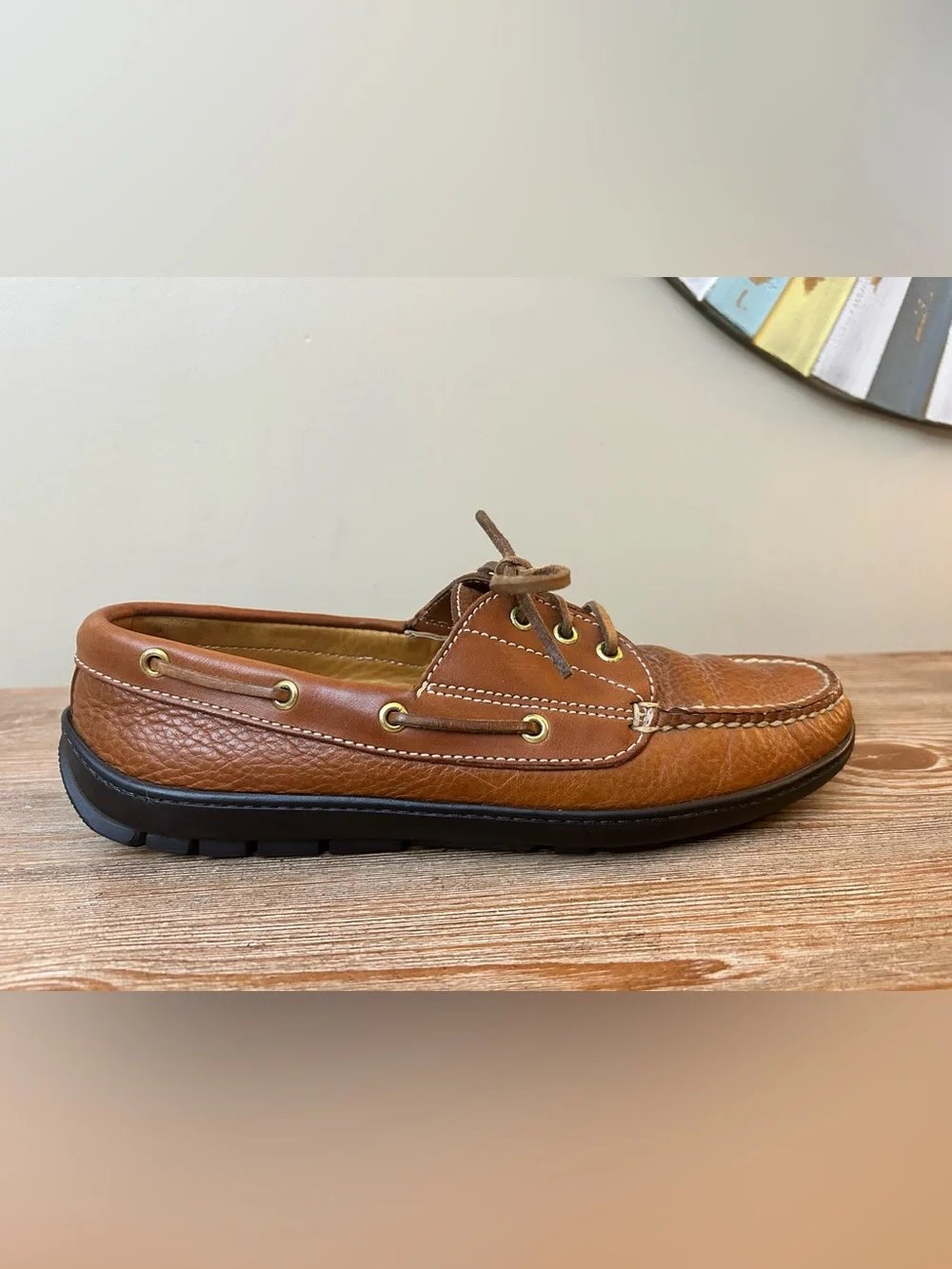 Orvis Vintage Made in USA Brown Leather Boat Shoes Driving Mocs 8.5 D NICE